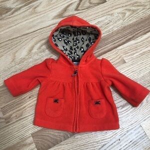 Carter’s Fleece Full Zip Sweatshirt Cheetah Lined Newborn Red Orange Girl Baby